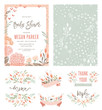 Baby Shower invitation templates with floral and typographic design elements. Menu, Thank Your, Reception Card, seamless pattern and banners. Vector illustration.