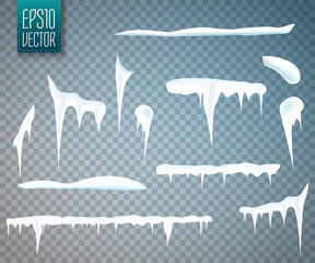 Poster - Set of snow icicles isolated on transparent background. Vector