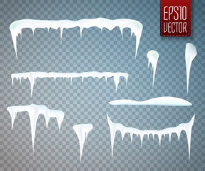 Poster - Set of snow icicles isolated on transparent background. Vector