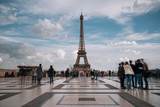 Fototapeta Boho - Eiffel Tower. Paris. France. Famous historical landmark on the quay of a river Seine. Romantic, tourist, architecture symbol. Toned