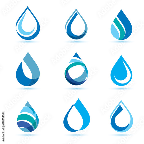 Cuadros en Lienzo set of abstract blue water drops symbols, logo template