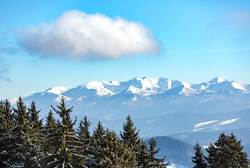 Canvas Print - nice cloud over winter mountains