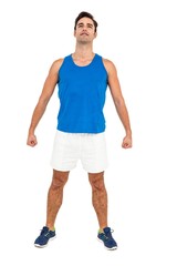 male athlete standing on white background