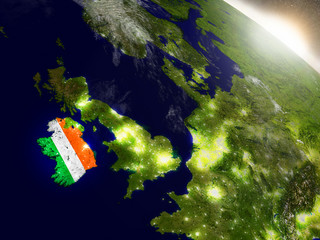 Wall Mural - Ireland with flag in rising sun