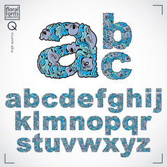 Poster - Set of vector ornate lowercase letters, flower-patterned typescr