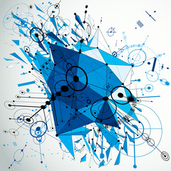 Poster - Geometric Bauhaus 3d vector blue background with low poly abstra
