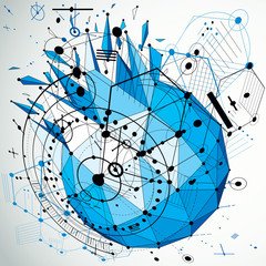 Poster - 3d engineering technology vector backdrop made using low poly de