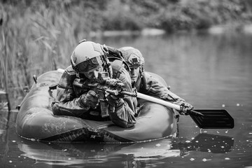 Wall Mural - rangers during the military operation in water..