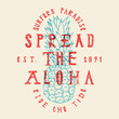 tropic paradise vacation pineapple print. hawaii surfer lettering.