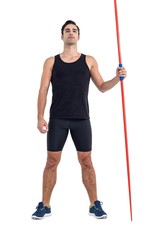 Wall Mural - Confident male athlete holding javelin