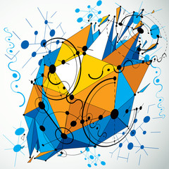 Poster - 3d vector Bauhaus abstract background made with grid and geometr