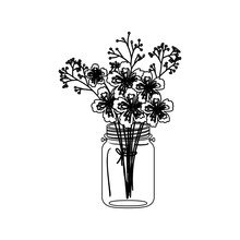 Flowers Inside Mason Jar Icon. Decoration Floral Nature And Plant Theme. Isolated Design. Vector Illustration