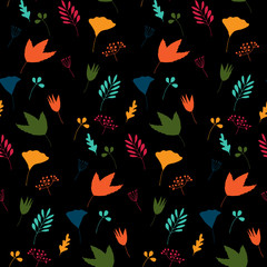 Poster - Seamless floral pattern with hand drawn leaves and flowers.