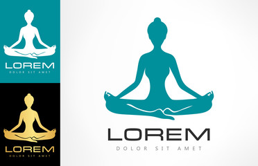 Wall Mural - Meditation woman logo. Yoga pose vector. Lotus yoga pose - Padmasana. Women meditation.