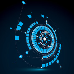 Fototapete - Technical blueprint, blue vector digital background with geometr