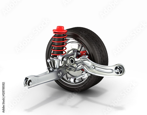 Fotografía suspension of the car with wheel isolated on white background 3d