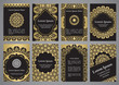 Vector templates with mandala in black, gold and white colors