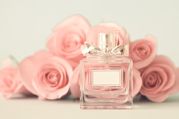 Sticker - Vintage perfume bottle and pink roses