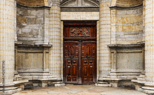 Heavy Wooden Double Door Outside Of An Old Church Circle