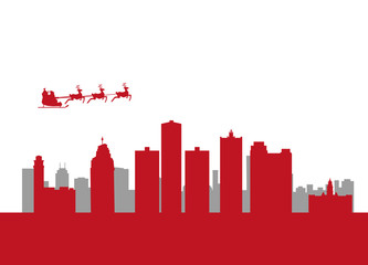 Wall Mural - santa flying over the city of detroit