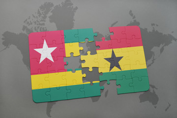 puzzle with the national flag of togo and ghana on a world map