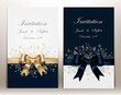 two pretty wedding invitation with ribbon and bow.