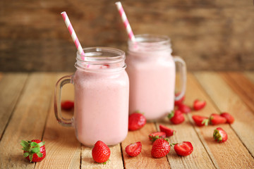 Sticker - Berry milkshakes on wooden table