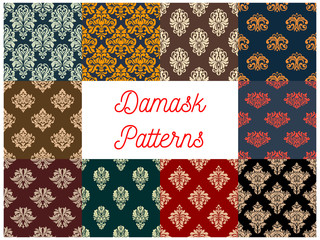 Canvas Print - Damask floral seamless patterns set