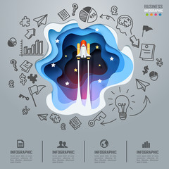 Wall Mural - Spaceship launch to space business infographics and diagram