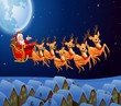 Santa Claus riding his reindeer sleigh flying in the sky