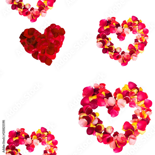seamless repeating patterns of red hearts rose petals  for Valen