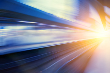 Wall Mural - acceleration super fast speed motion of train station for backgr