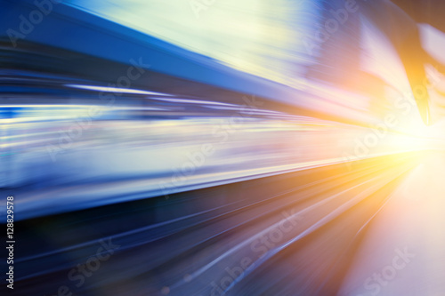 Cuadros en Lienzo Acceleration super fast speed motion of train station for backgr