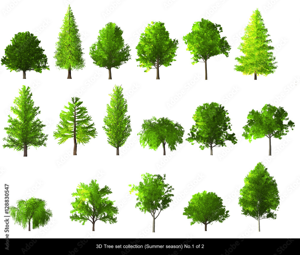 Green Tree summer season set for architecture landscape design, 3D Tree ...