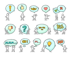 Wall Mural - Speech bubbles icons set with little people.