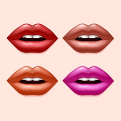 Wall Mural - Girl lips with varicolored lipstick vector set