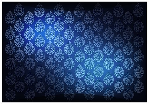 Blue Thai Vintage Wallpaper Background with Foral Pattern