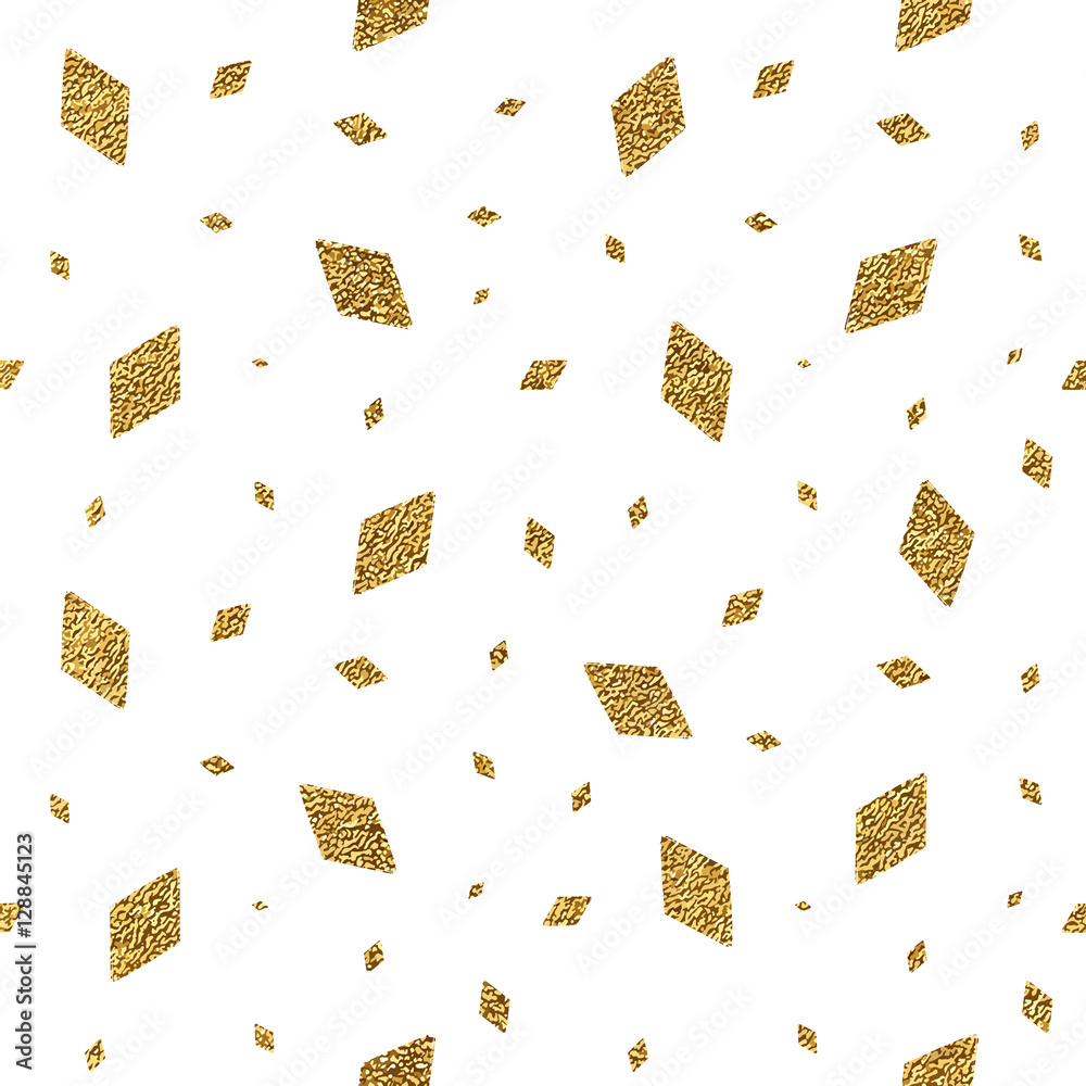 Geometric grunge gold seamless pattern of rhomb confetti on white ...