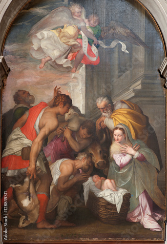 Plakat VERONA - 27 stycznia: Szopka bożonarodzeniowa przez Bernardinus Indisur od roku 1567 w kościele San Bernardino na 27 stycznia 2013 r. W Weronie, Włochy.