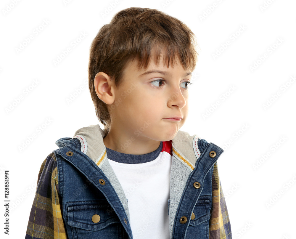 Portrait of cute little boy isolated on white