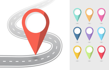 Poster - Set of Pin Pointers Flat Icons with road. Vector EPS 10