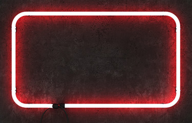 Wall Mural - Neon rectangle frame on dark concrete background. 3D rendering