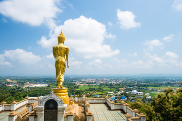 Canvas Print - big standing golden Buddha statue