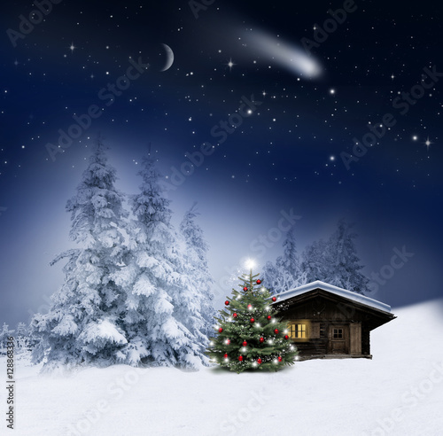 Foto-Kissen - Schihütte mit Weihnachtsbaum (von by-studio)