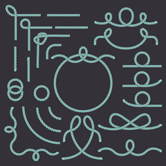 Wall Mural - Rope nautical vector borders elements set. Isolated. Marine design for your sailor poster, t-shirt, card or web.