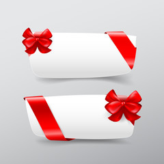 043 Collection of white tag banner with red ribbon vector illust