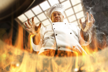 Wall Mural - cook chef and fire 