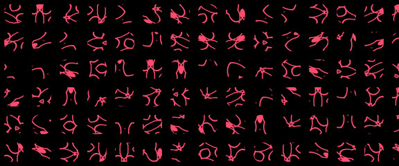 complex line of alien hieroglyphs symbols isolated on black background. digital illustration art wor