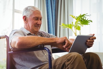 Wall Mural - senior man using a digital tablet