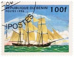 Sticker - Opium clipper on postage stamp